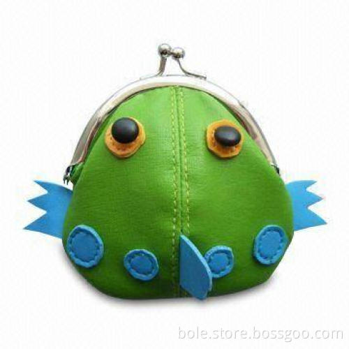 PU Coin Purse in Animated Frog Shape, with Metal clip Closure, Measures 9 x 10.5cm